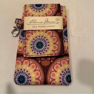 New Olivia Moss Cell Phone Caddy medallion print brown w/ pastel colors, pocket
